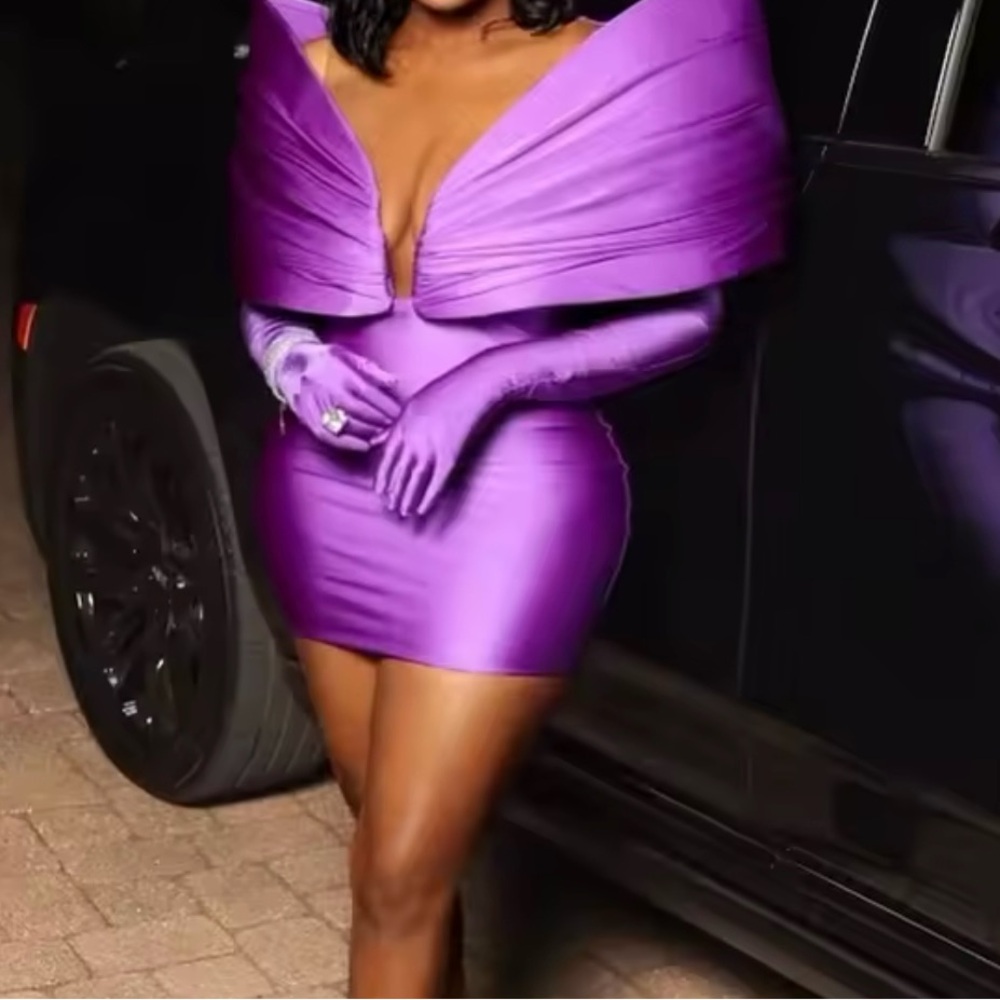 Purple mini exaggerated sleeve dress